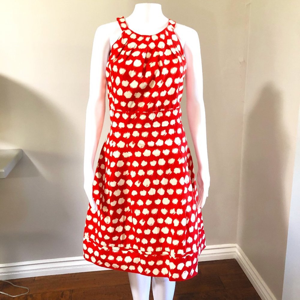 ELIZA J RED AND WHITE PATTERNED SUNDRESS WITH INSET WAISTBAND SIZE 12